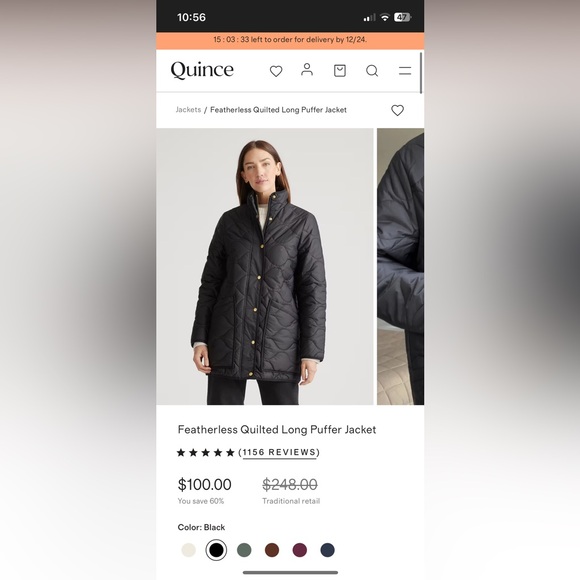 NWT Quince Featherless Down Black Quilted Puffer Jacket - Picture 15 of 15